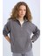 Oversize Geniş Kalıp Basic Düz Kanguru Cepli Fermuarlı Polo Yaka Sweatshirt E0741AX24WN 1