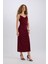 Bodycon Vücudu Saran Degaje Yaka Askılı Maxi Bordo Elbise E1902AX24WN 5