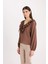 Regular Fit Fırfırlı V Yaka Basic Düz Uzun Kollu Bluz E3393AX24WN 5