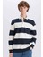 Boxy Fit Polo Yaka Çizgili Sweatshirt D1784AX24WN 1