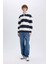Boxy Fit Polo Yaka Çizgili Sweatshirt D1784AX24WN 2