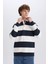 Boxy Fit Polo Yaka Çizgili Sweatshirt D1784AX24WN 3
