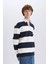 Boxy Fit Polo Yaka Çizgili Sweatshirt D1784AX24WN 4