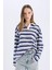 Coool Loose Fit Polo Yaka Çizgili Uzun Kollu Tişört E4920AX25SM 3
