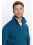 Unisex Relax Fit Rahat Kesim Pamuklu İçi Polarlı Yarım Fermuarlı Indigo Dik Yaka Sweatshirt 1