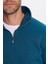 Unisex Relax Fit Rahat Kesim Pamuklu İçi Polarlı Yarım Fermuarlı Indigo Dik Yaka Sweatshirt 3