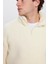 Relax Fit Rahat Kesim Yarım Fermuarlı Kanguru Cepli Ekru Dik Yaka Peluş Sweatshirt 3