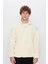 Relax Fit Rahat Kesim Yarım Fermuarlı Kanguru Cepli Ekru Dik Yaka Peluş Sweatshirt 4