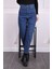 Koyu Mavi Yüksek Bel Mom Jeans Pantolon 3