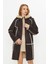 Nubuk Deri Kapüşonlu Oversize Kadın Kaban - Içi Kürklü - Kahverengi 90 cm - 113422 3