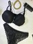 Siyah Dantelli Dolgulu Push Up Tek Ip Detaylı Şık Sütyen Takım 4