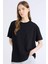 Oversize Geniş Kalıp Bisiklet Yaka Basic Düz Siyah Kısa Kollu Siyah Tişört E4935AX25SP 1