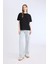 Oversize Geniş Kalıp Bisiklet Yaka Basic Düz Siyah Kısa Kollu Siyah Tişört E4935AX25SP 2