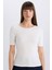Slim Fit Dar Kesim Bisiklet Yaka Basic Düz Fitilli Kaşkorse Kısa Kollu Tişört E5776AX25SP 1