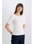 Slim Fit Dar Kesim Bisiklet Yaka Basic Düz Fitilli Kaşkorse Kısa Kollu Tişört E5776AX25SP 4