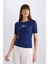 Slim Fit Dar Kesim Bisiklet Yaka Baskılı Fitilli Kaşkorse Kısa Kollu Tişört E5070AX25SP 1