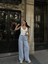 Kadın Arkadan Yırtmaçlı Jeans Kot Palazzo Pantolon - Mavi 2