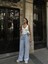 Kadın Arkadan Yırtmaçlı Jeans Kot Palazzo Pantolon - Mavi 5