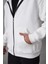Samuray Kapşonlu Zıp Fermuarlı Çift Kapşonlu Nakışlı Sweatshirt- Beyaz 2