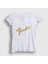 Kadın Beyaz Logo Fender Gitar Gitarist T-Shirt 1