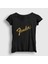 Kadın Siyah Logo Fender Gitar Gitarist T-Shirt 1