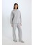 Wide Leg Kışlık PantolonGeniş Bol Paça Beli Lastikli Bağcıklı Basic Düz Cepli E1998AX24WN 1