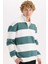 Boxy Fit Dik Yaka Yarım Fermuarlı Çizgili Sweatshirt C7045AX24AU 1
