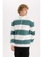 Boxy Fit Dik Yaka Yarım Fermuarlı Çizgili Sweatshirt C7045AX24AU 3