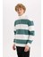 Boxy Fit Dik Yaka Yarım Fermuarlı Çizgili Sweatshirt C7045AX24AU 4