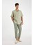 %100 Keten Normal Kesim Crop Duble Paça Yazlık Kumaş Pantolon C1826AX24SM 3