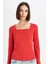 Regular Fit Kare Yaka Basic Düz Fitilli Kaşkorse Uzun Kollu Kırmızı Tişört D7506AX24AU 1