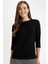 Siyah Regular Fit Bisiklet Yaka Fitilli Kaşkorse Düğmeli Yarım Kollu Basic Düz Tişört D7491AX24AU 1