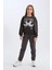 Kız Çocuk Oversize Geniş Kalıp Bisiklet Yaka Baskılı Sweatshirt D4386A824WN 2