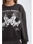 Kız Çocuk Oversize Geniş Kalıp Bisiklet Yaka Baskılı Sweatshirt D4386A824WN 5