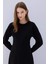 Relax Fit Bisiklet Yaka Krep Uzun Kollu Maxi Siyah Elbise D7485AX24WN 3