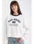 Boxy Fit Bisiklet Yaka Baskılı Kalın Sweatshirt D8723AX24WN 1