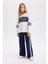 Kız Çocuk Lacivert Wide Leg Geniş Bol Paça Çizgili Eşofman Altı D6568A824AU 3