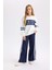 Kız Çocuk Lacivert Wide Leg Geniş Bol Paça Çizgili Eşofman Altı D6568A824AU 5