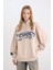 Coool Oversize Geniş Kalıp Yarım Fermuarlı Baskılı Kalın Sweatshirt D7565AX24WN 1