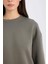 Boxy Fit Bisiklet Yaka Kalın Basic Düz Sweatshirt B8568AX24WN 5