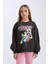 Kız Çocuk PowerPuff Girls Oversize Geniş Kalıp Bisiklet Yaka Sweatshirt D2823A824WN 3