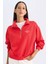 Regular Fit Yarım Fermuarlı Dik Yaka Baskılı Kalın Kırmızı Sweatshirt D5299AX24AU 1