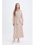 Relax Fit Gömlek Yaka Basic Düz Saten Beli Bağcıklı Uzun Kollu Gömlek Tunik D7202AX24WN 2