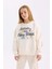 Kız Çocuk Oversize Geniş Kalıp Bisiklet Yaka Baskılı İçi Yumuşak Tüylü Sweatshirt D4297A824WN 4