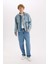 %100 Pamuk Polo Yaka Cepli Fermuarlı Denim Ceket D5884AX24AU 2