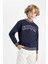 Erkek Çocuk Lacivert Oversize Geniş Kalıp Bisiklet Yaka Baskılı Kalın Sweatshirt D1911A824WN 4
