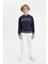 Erkek Çocuk Lacivert Oversize Geniş Kalıp Bisiklet Yaka Baskılı Kalın Sweatshirt D1911A824WN 5