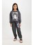 Kız Çocuk Antrasit Oversize Geniş Kalıp Bisiklet Yaka Baskılı Sweatshirt D0610A824AU 2