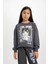 Kız Çocuk Antrasit Oversize Geniş Kalıp Bisiklet Yaka Baskılı Sweatshirt D0610A824AU 4
