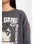 Kız Çocuk Antrasit Oversize Geniş Kalıp Bisiklet Yaka Baskılı Sweatshirt D0610A824AU 5